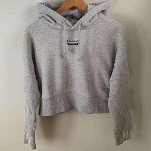 adidas Light Gray Cropped Hoodie with Logo Patch